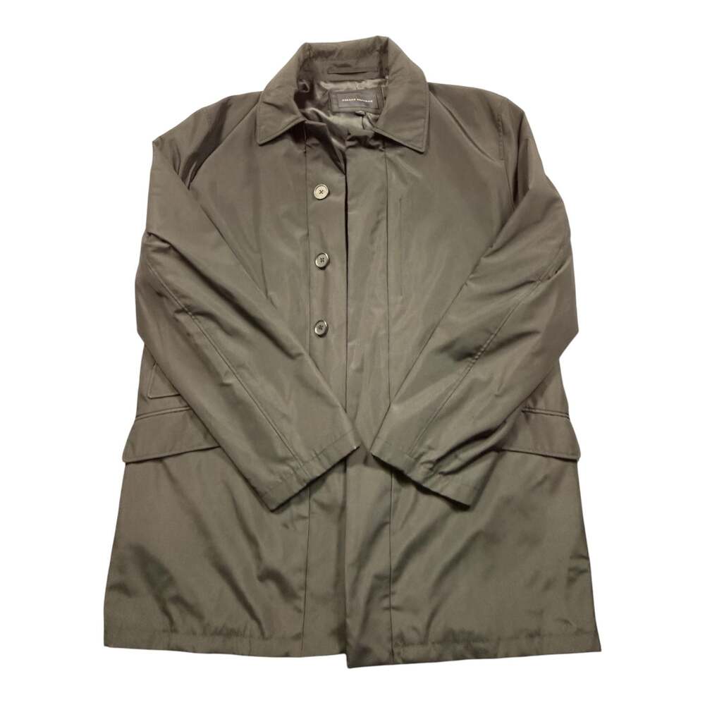 Banana Republic Men's Solid Black Nylon Blend Button-Front Rain Coat